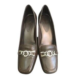Cole‎ Haan Brown Leather square Toe Slip-On closed toe Pump Womens Heels Size 8B